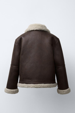 ZARA КУРТКА-ДУБЛЕНКА ИЗ ИСКУССТВЕННОЙ КОЖИ, КОРИЧНЕВЫЙ