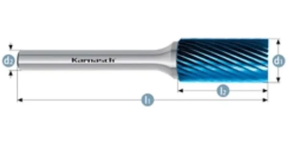 Борфреза твердосплавная Karnasch форма F, 3х8х3х38 мм, насечка HP-2, покрытие Blue-Tec, арт. 11.5050-015