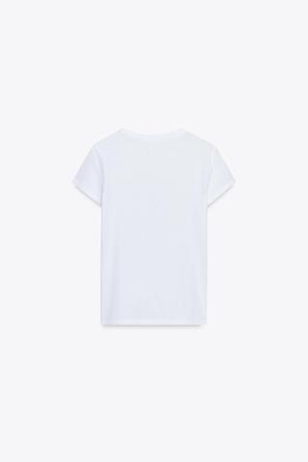 ZARA ФУТБОЛКА С ЭФФЕКТОМ ПОТЕРТОСТИ, БЕЛЫЙ