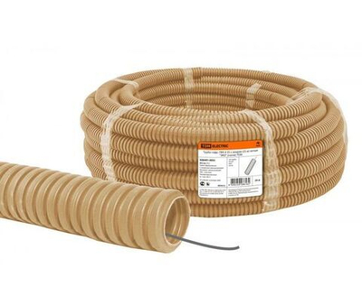 Гофрированная труба с зондом TDM ЭКО, ПВХ, d 16, 25 м, легкая, сосна, SQ0401-0051