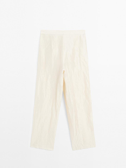 Massimo Dutti Брюки из фактурного атласа с прямыми штанинами - Limited Edition, жемчужно-серый