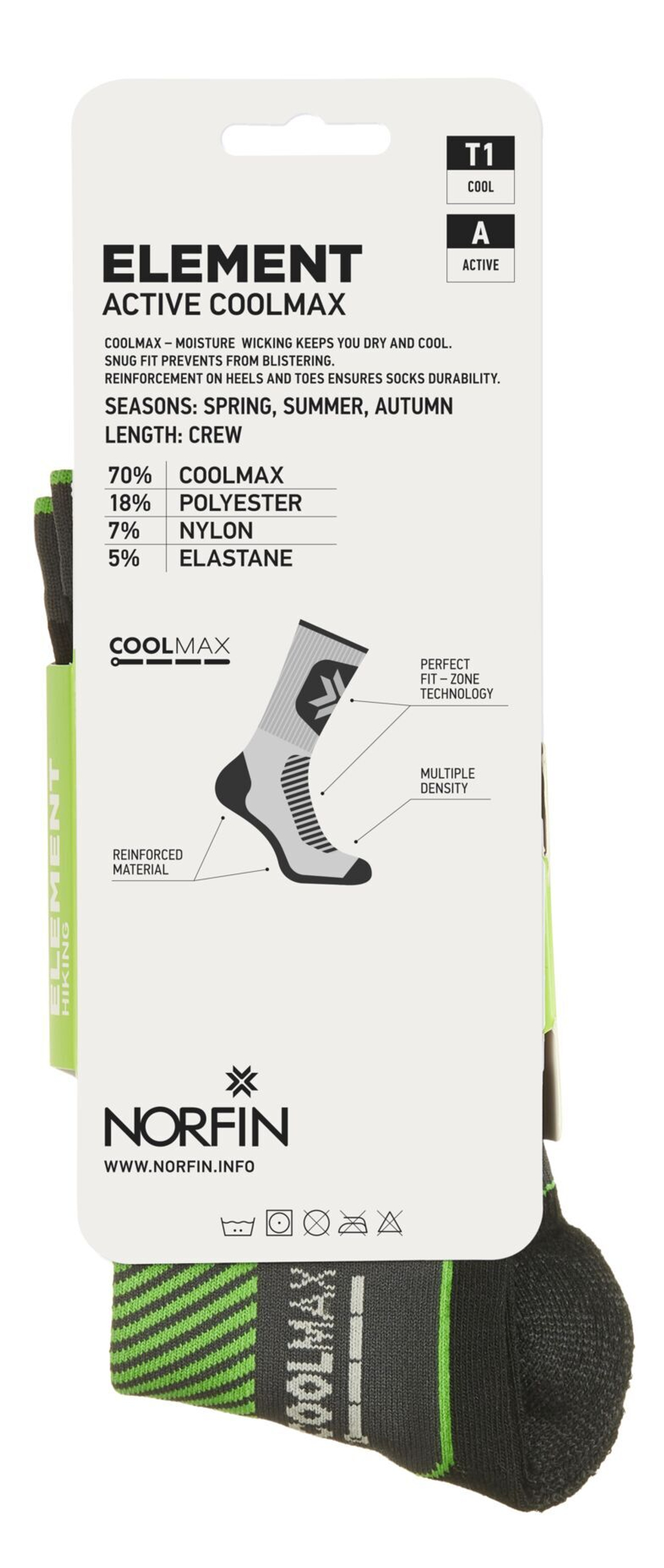 Носки Norfin T1A ELEMENT ACTIVE COOLMAX CREW р. (42-44) L