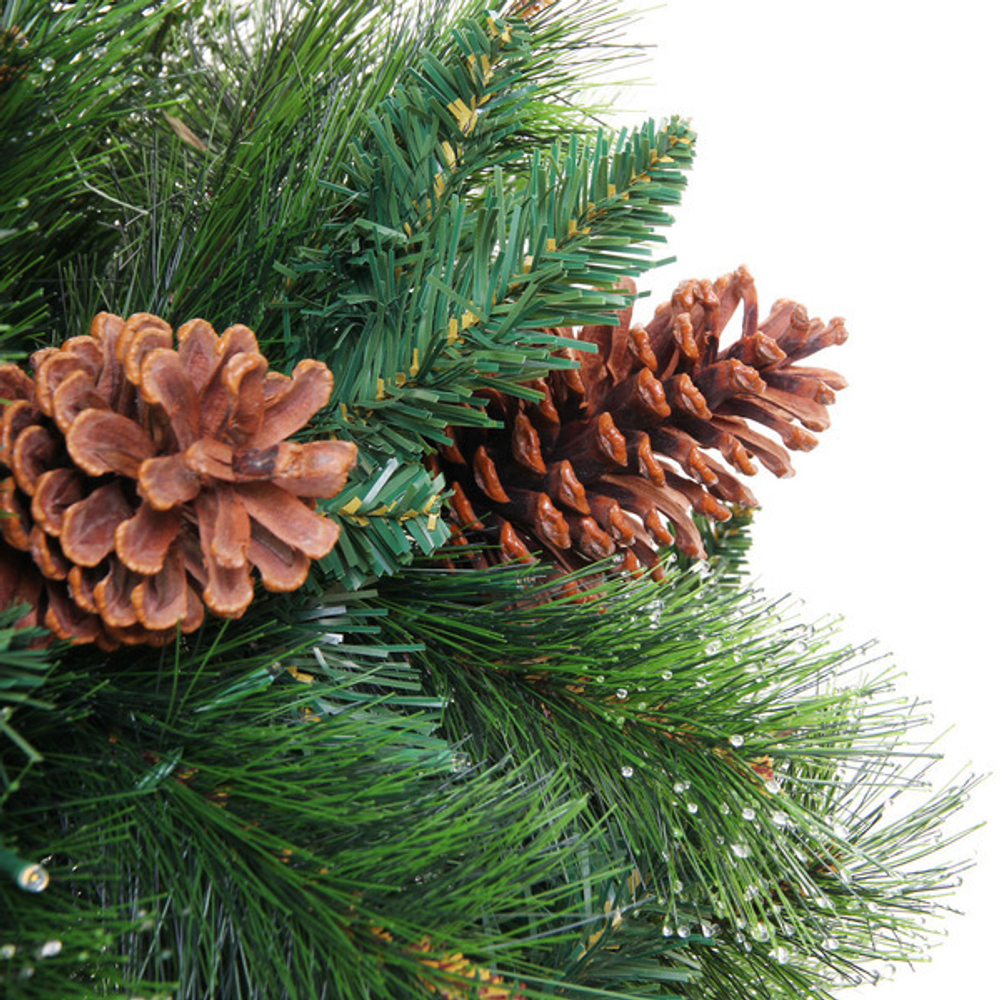 Елка светодиодная «Лесная метель» 210 см, ПВХ+леска (шишки и напыление), 1075 веток, 240 ламп LED, Теплый белый