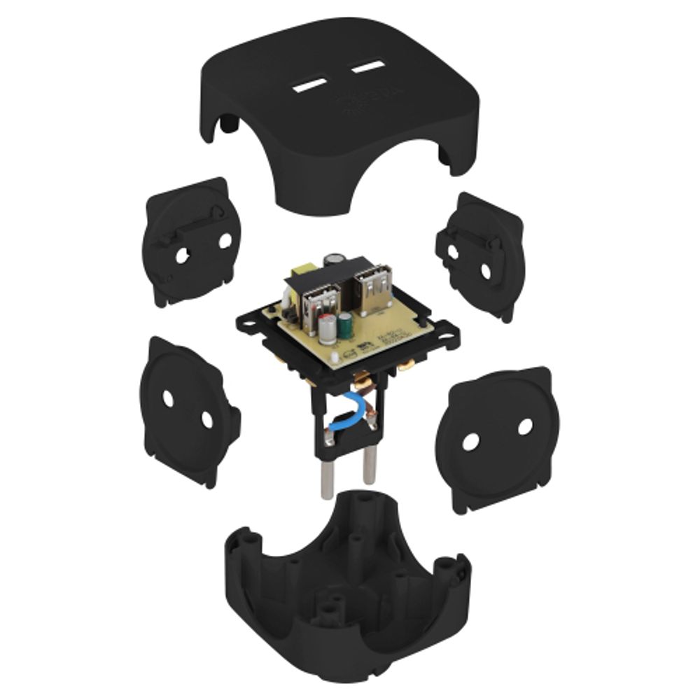 Разветвитель электрический ЭРА SP-4-USB-B на 4 розетки + 2xUSB 2400mA, без заземл 10А (черный) | Тройники