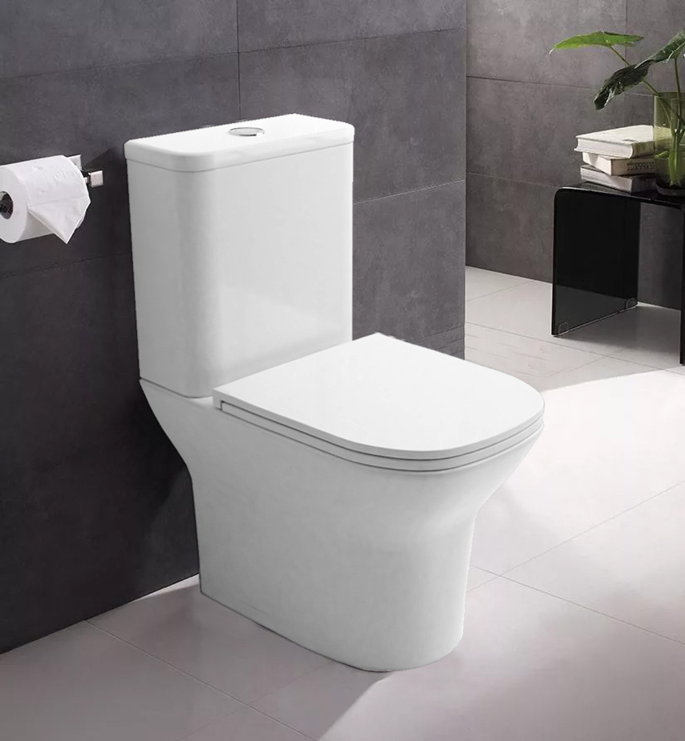 Azario Iris напольный безободковый унитаз в комплекте с арматурой GEBERIT, сиденье микр.600*380* 775  мм (2 места)