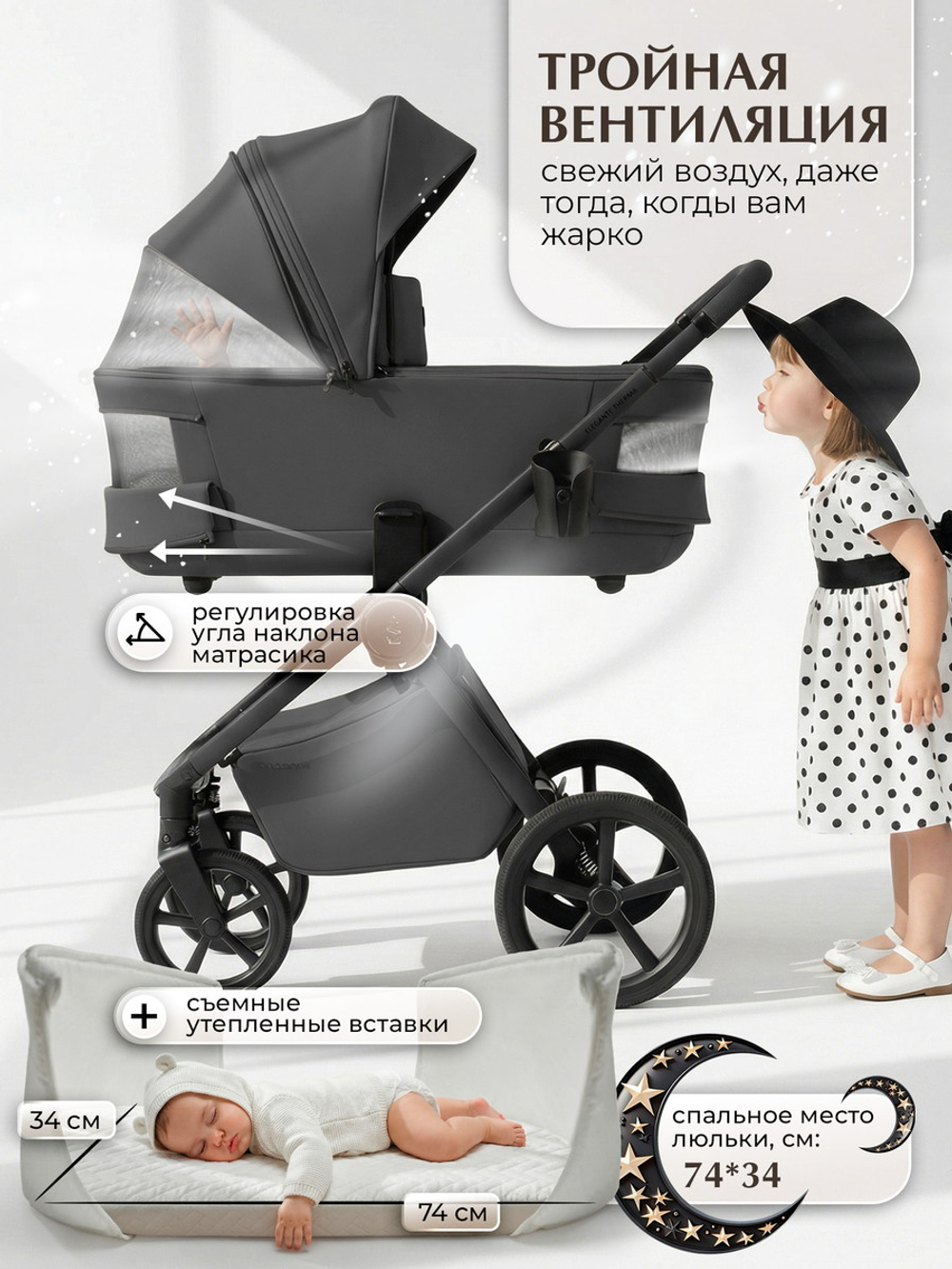Коляска 3 в 1 Sweet Baby SBL Elegante Therma Colore + автокресло Premier Black Dark Grey