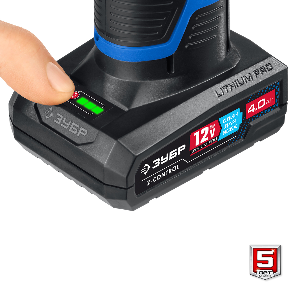 ЗУБР Т7, 12 В, 40 Н·м, 2 АКБ (4 А·ч), дрель-шуруповерт, сумка, Профессионал (DL-121-42)