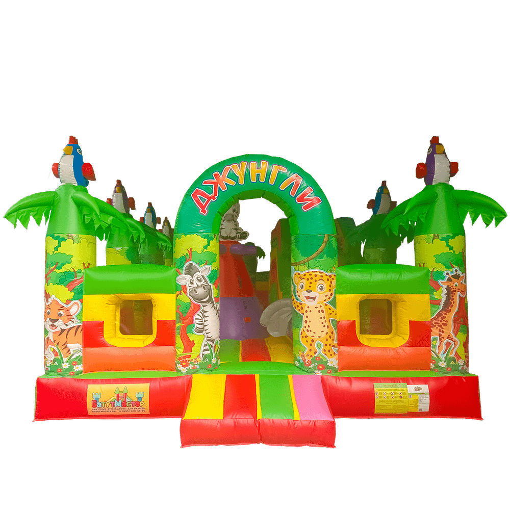 Коммерческий надувной батут "Джунгли" с горкой, 10*5*3 м