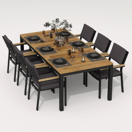 Обеденная группа ТЕЛЛА БОНТА каркас карбон / стол тик 220 / ткань антрацит