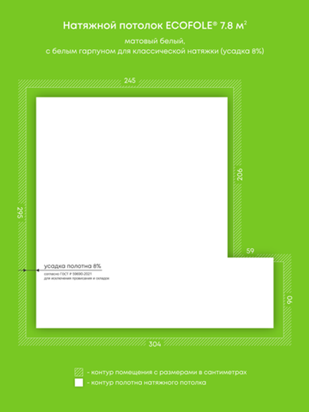 Натяжные потолки 7.8 м2, 17.5 м2, 4.3 м2