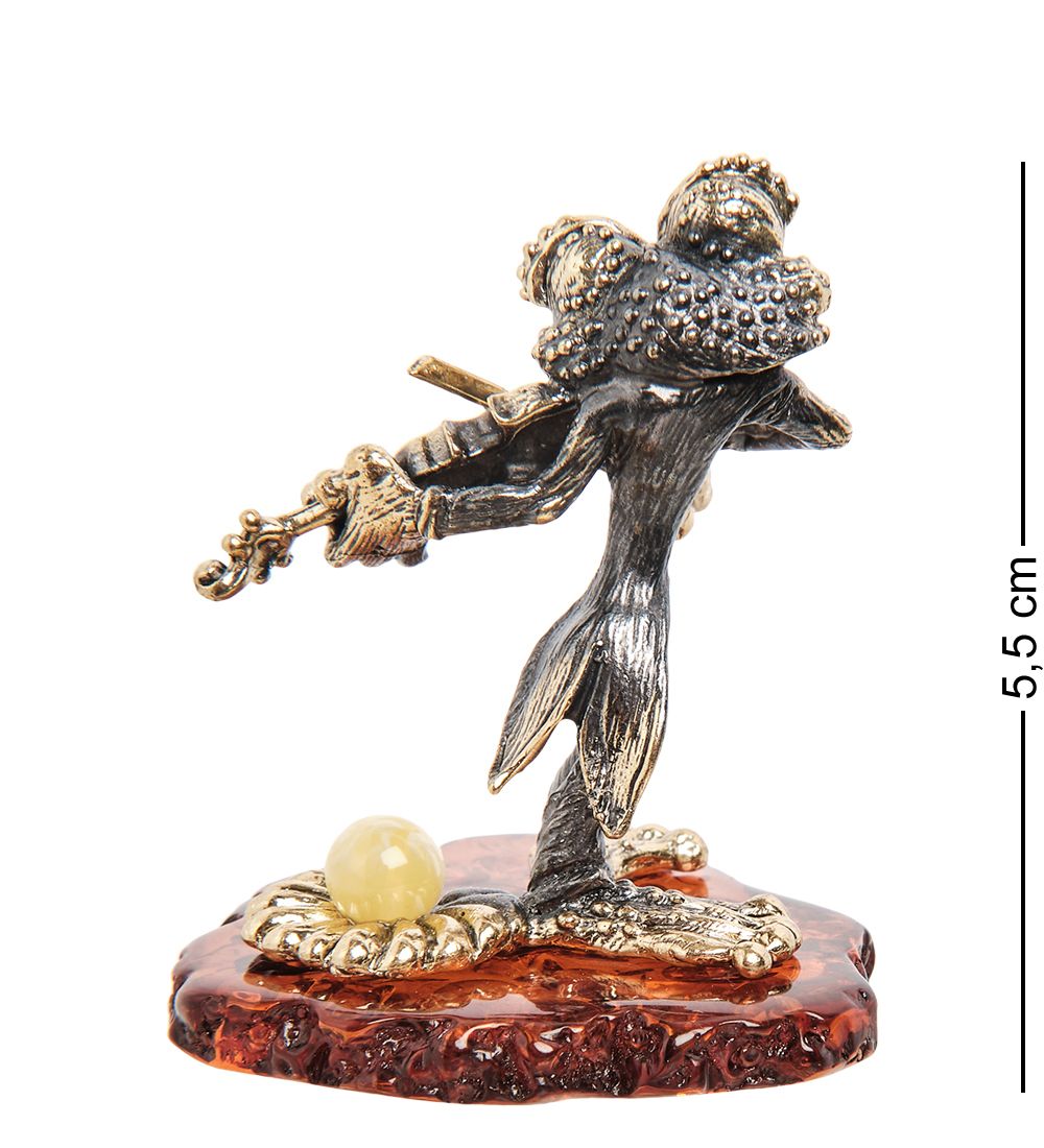 Народные промыслы AM-2151 Фигурка «Лягушка со скрипкой» (латунь, янтарь)