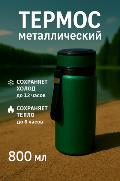 Термос 800мл «Альпинист», цвет зеленый