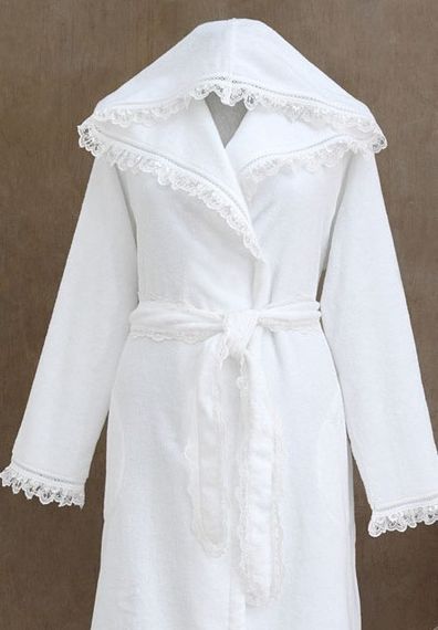 LUNA- ЛУНА Белый махровый женский халат с капюшоном Soft Cotton (Турция)