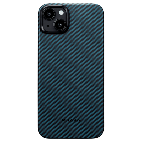 Чехол из арамидного волокна с поддержкой MagSafe PITAKA MagEZ Case 4 1500D для iPhone 15 Plus, Black / Blue Twill (Cаржевое переплетение)