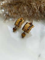 Серьги "Надежда" ручной работы из бисера и камня тигровый глаз