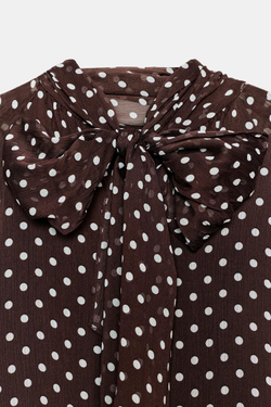 ZARA БЛУЗА В ГОРОШЕК, КОРИЧНЕВЫЙ/БЕЛЫЙ
