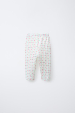 ZARA ЛЕГИНСЫ С ПРИНТОМ «ВИШНЯ», СВЕТЛЫЙ ЭКРЮ