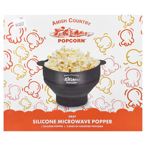 Amish Country Popcorn, силиконовая единица для попкорна, для разогревания в микроволновой печи, серый, 4 шт.