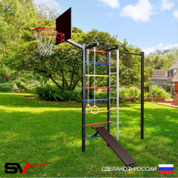 Уличная шведская стенка Sv Sport с комплектом турник прямой У434К (Турник/Скамья/Канат/кольца/лестница/Щит баскет)
