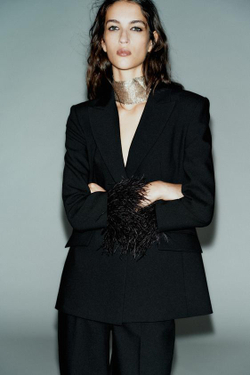 ZARA БРЮКИ ПРЯМОГО КРОЯ С ВЫСОКОЙ ПОСАДКОЙ, ЧЕРНЫЙ