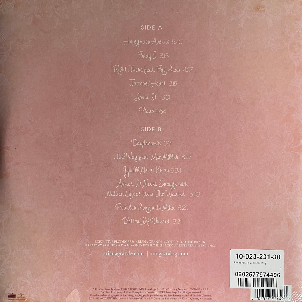 Ariana Grande ‎– Yours Truly (Европа 2019г.)