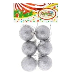 Новогодние шары 4 см (набор 6 шт) «Блестящее напыление», серебро