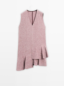 Massimo Dutti Мини-платье из 100% льна с воланами, пастельно-розовый