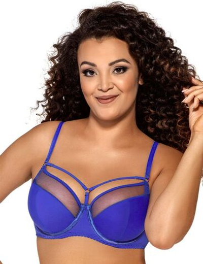 Бюстгальтер на косточках с вставками из сетки (Размер: 80F) (Цвет: синий)