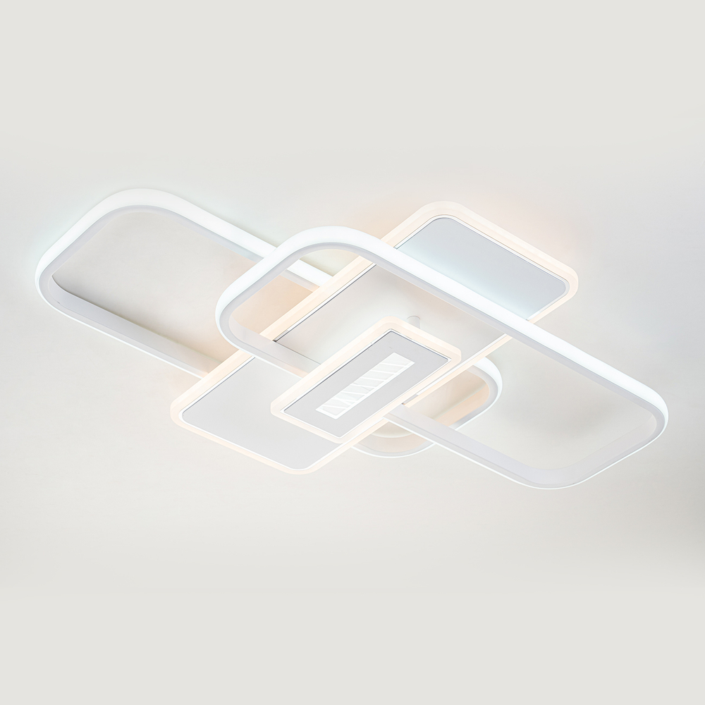 Потолочный светодиодный светильник 125Вт, 9200лм, 3000-6500K, Ra>80, плавная регулировка мощности, изменение цветовой температуры, ночник, пульт, металл/акрил, белый