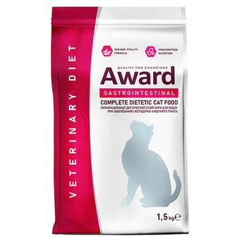 Сухой диетический корм для взрослых кошек AWARD VETERINARY DIET GASTROINTESTINAL при заболеваниях желудочно-кишечного тракта 1,5 кг