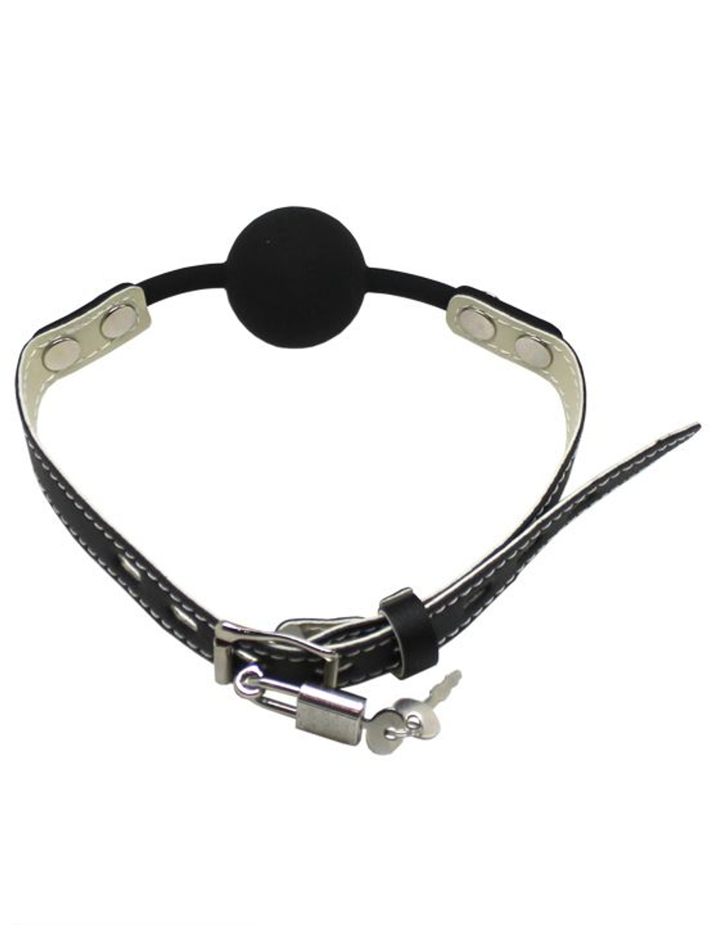 Черный силиконовый кляп с фиксацией и замочком (Цвет: черный)