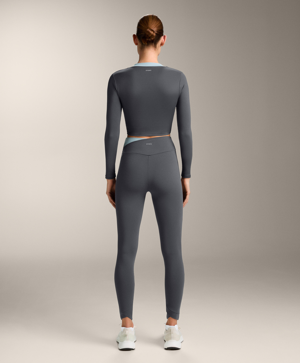 Oysho Топ с длинным рукавом и контрастными деталями, асфальтовый