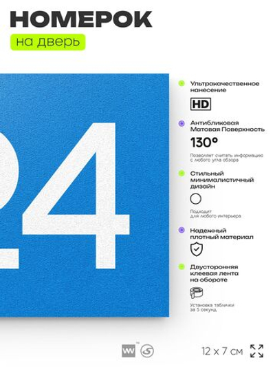 Номер на дверь 724, табличка на дверь для офиса, квартиры, кабинета, аудитории, склада, голубая 120х70 мм, Айдентика Технолоджи