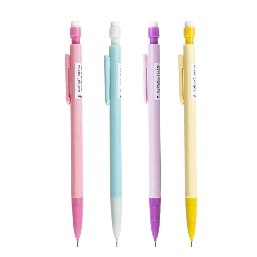 Карандаш механический Alingar HB, "Пастельный глянец", с ластиком, круглый, 0,7 мм, пластик. корпус ассорти, 48 шт/уп, картонный стенд