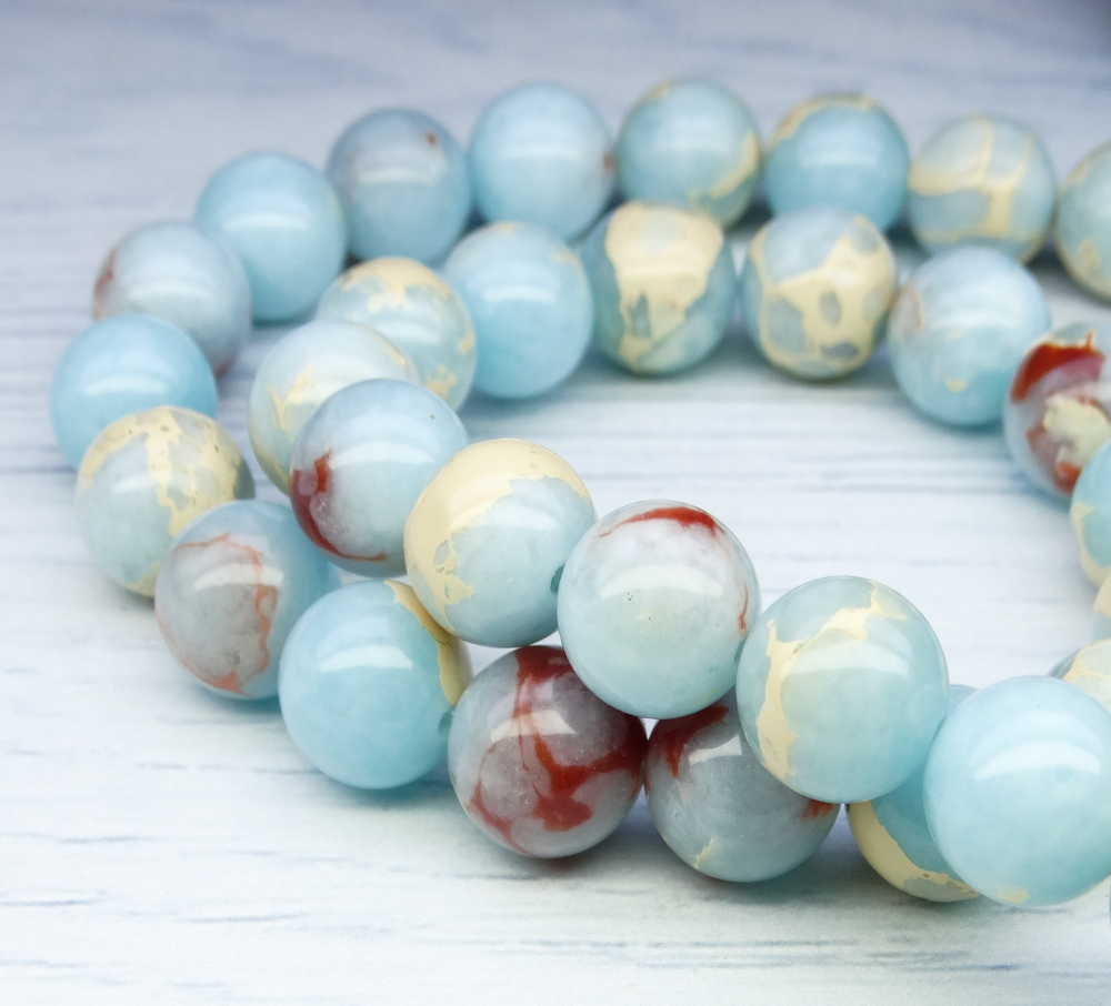 ПК072НН10 Бусины из природного камня Яшма императорская мятная, размер: 10 мм, 3 шт.