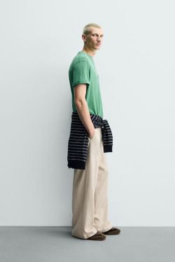 ZARA БРЮКИ RELAXED FIT В КЛЕТКУ, СВЕТЛО-БЕЖЕВЫЙ