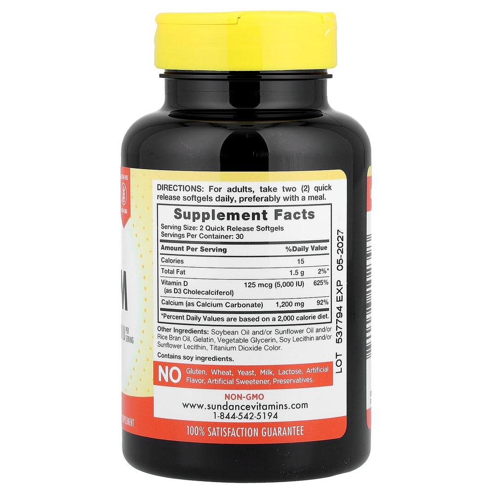 Sundance Vitamins, легкоусвояемый кальций с витамином D3, 60 капсул с быстрым высвобождением