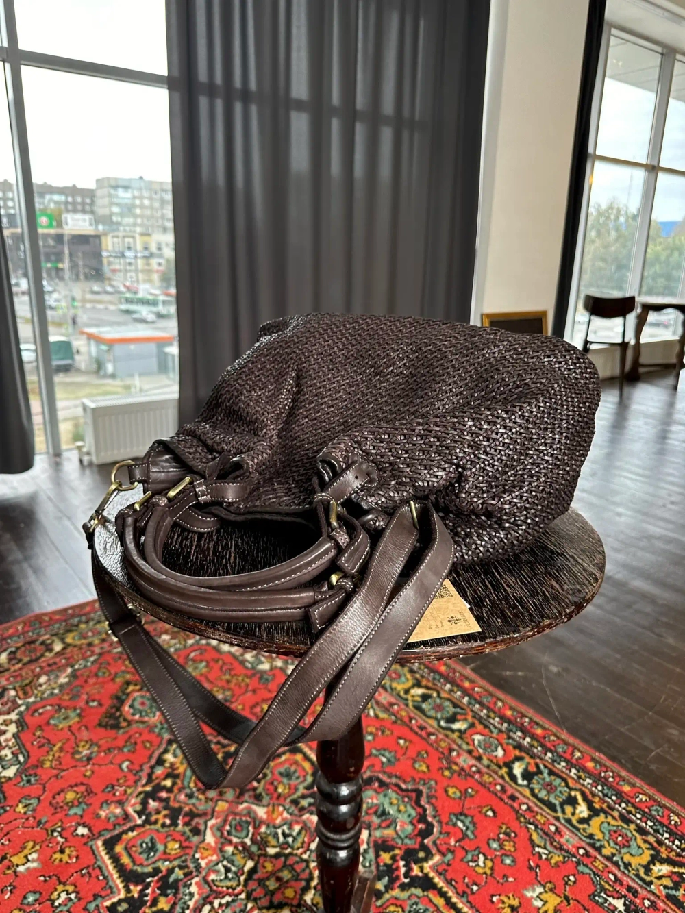 Женская плетеная сумка из натуральной винтажной кожи коричневого цвета