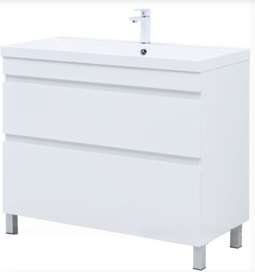 Тумба с раковиной Aquanet Нота New 100 344150+284116 белая глянцевая