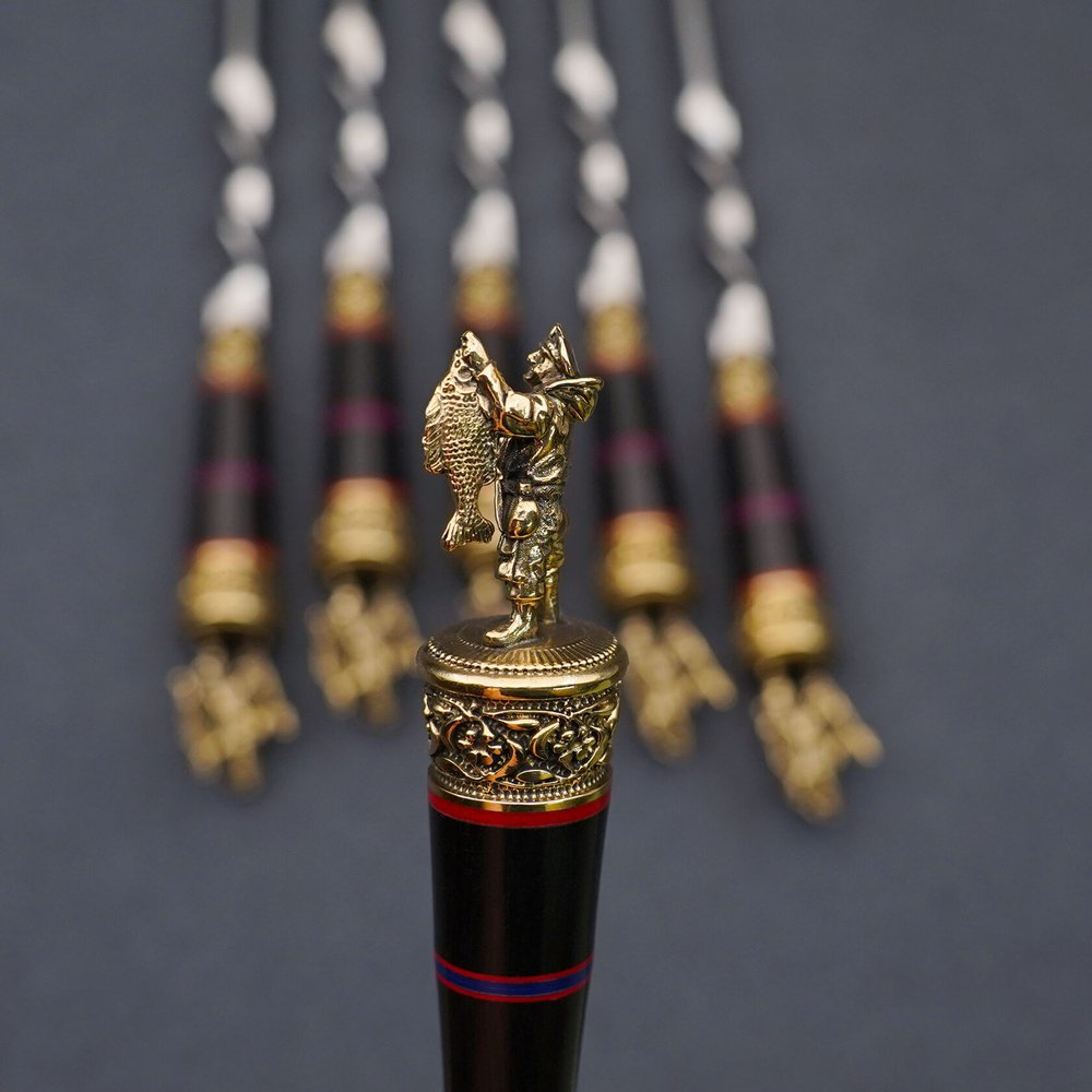 Подарочный набор шампуров "Рыбак", рукояти черный мореный граб