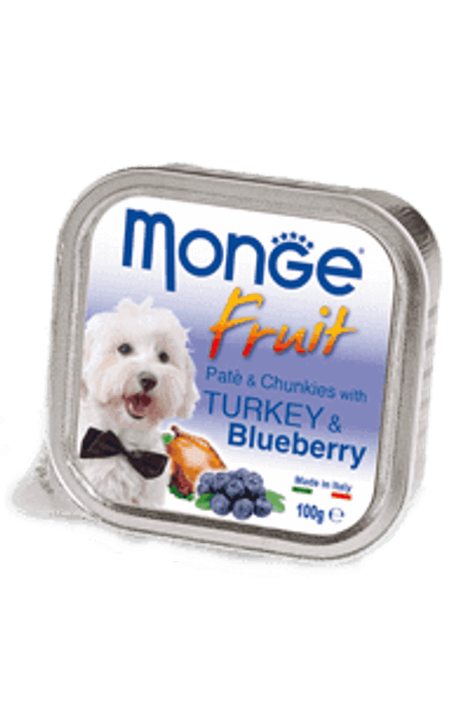 Monge Dog 100г. Fruit консервы для собак индейка с черникой Monge Dog 100г. Fruit консервы для собак индейка с черникой