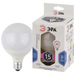 Лампа светодиодная ЭРА STD LED G95-15W-6000K-E27 15Вт шар холодный белый свет Е27 | Лампы cветодиодные Шар (G/P)