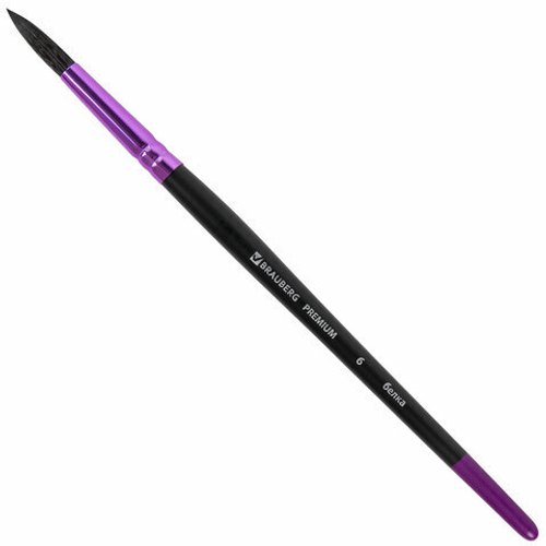 Кисть белка круглая №6, BRAUBERG PREMIUM, 200975