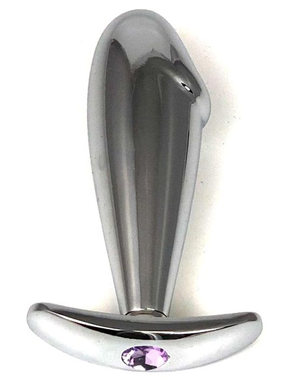 Серебристая пробка-фаллос с сиреневым кристаллом – 9,5 см. (Цвет: сиреневый)