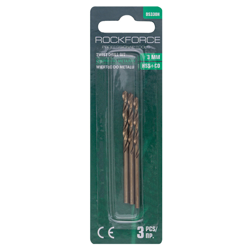 Сверло по металлу 3мм HSS+Co(3шт), в блистере RockForce##Rock FORCE RF-DS330H