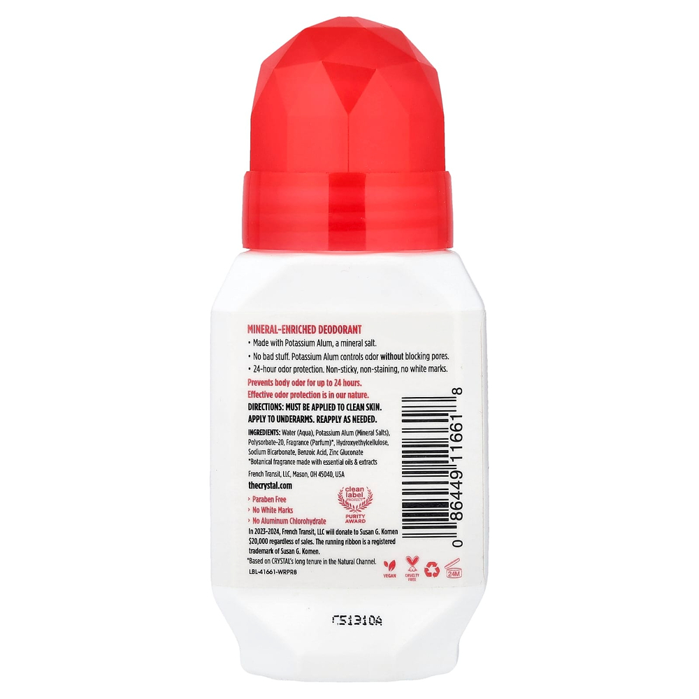 CRYSTAL, обогащённый минералами дезодорант с шариковым аппликатором, гранат, 66 мл (2,25 жидк. унции)