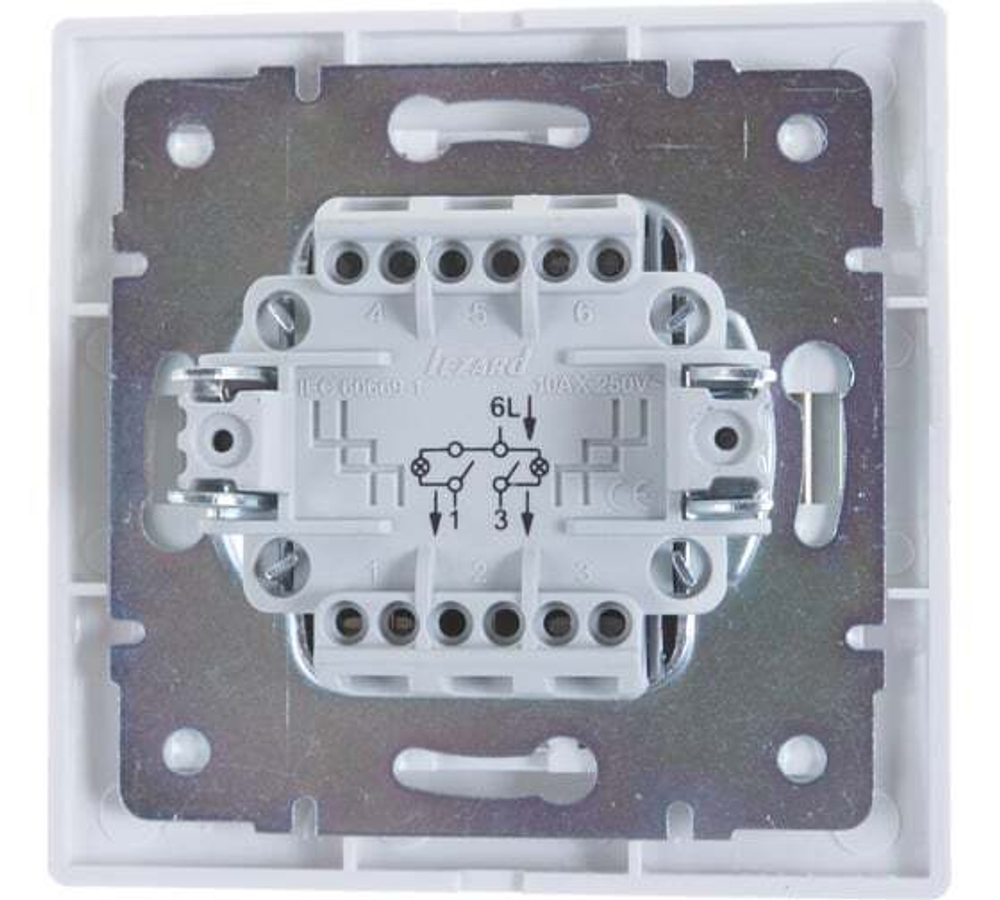 Lezard МИРА Выключатель СУ 2 кл. 10А индикатор белый корпус PC 701-0202-112