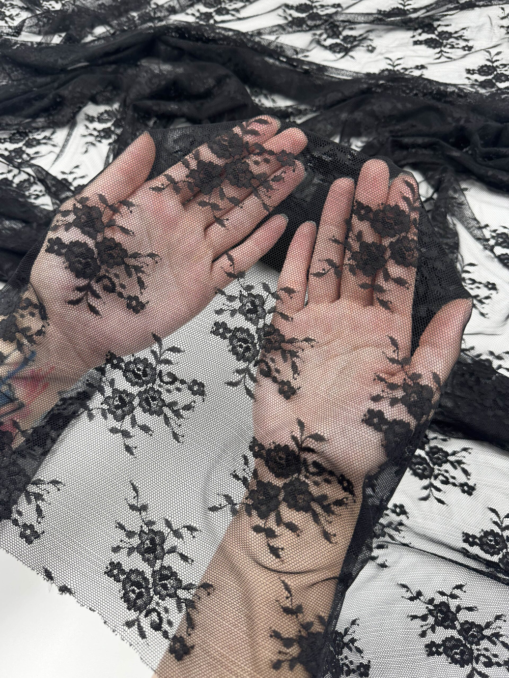 Гипюр эластичный черный ширина 150 см мягкий ОТРЕЗЫ