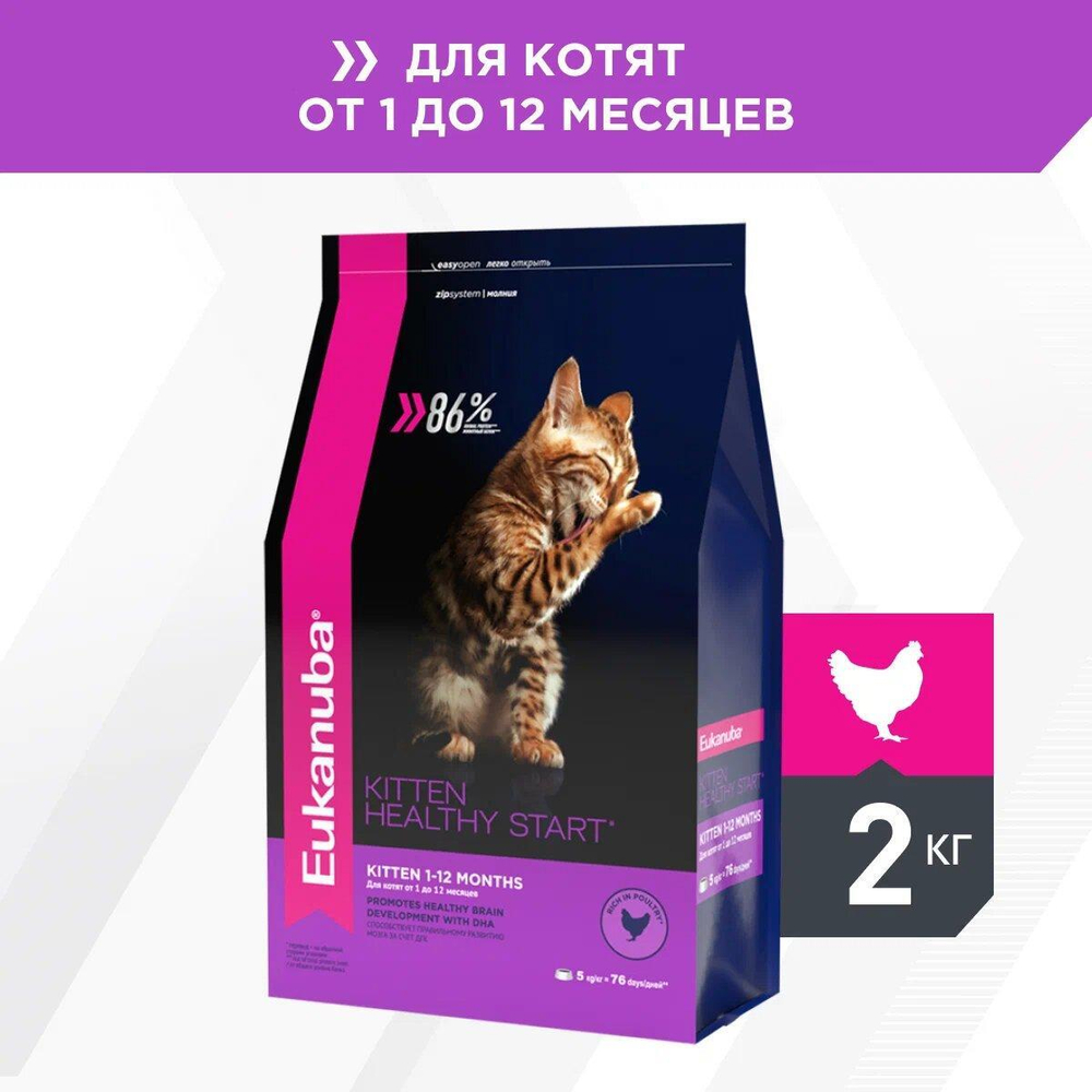 Eukanuba Kitten Healthy Start сбалансиованный сухой корм для котят 2 кг