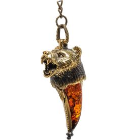 AM-1452 Брелок «Клык медведя» (латунь, янтарь)